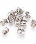 304 Stainless Steel Ear Nuts 6.5mm long, hole: 0.7mm. 304 Stainless Steel Ear Nuts Size: about 4.5mm wide, 6.5mm long, 3.2mm thick, hole: 0.7mm.  Economical Ear Nuts, ideal for fashion jewelry earring designs.
