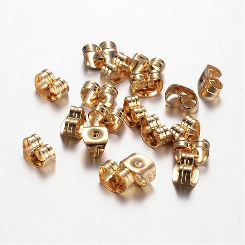 304 Stainless Steel Earnuts, Golden 6MM, earring parts 304 Stainless Steel Earnuts, Golden Size: about 4.5mm wide, 6mm long, 3mm thick, hole: 0.8mm.