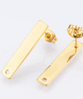 304 Stainless Steel Earring Finding, Rectangle, Golden, 25x5mm 304 Stainless Steel Stud Earring Findings, Rectangle, Golden Size: about 25mm long, 5mm wide, hole: 1.5mm; pin: 0.8mm.