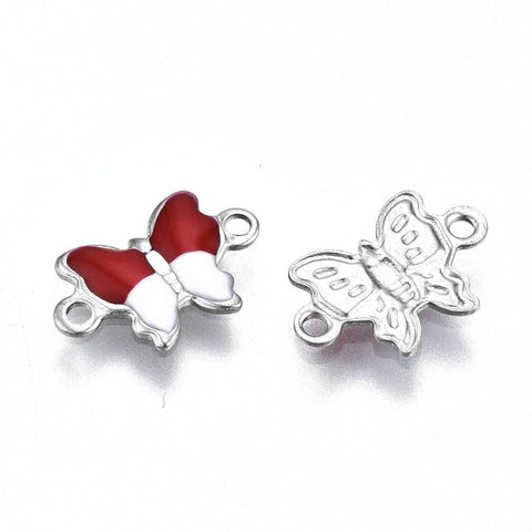 RED / WHITE 304 Stainless Steel Enamel Links Butterfly 304 Stainless Steel Enamel Links Butterfly