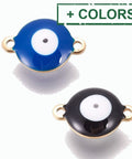 304 Stainless Steel Enamel Links, Flat Round with Evil Eye, 10mm wide, 14.5mm long, 4.5mm 304 Stainless Steel Enamel Links, Flat Round with Evil Eye, Golden, White Size: about 10mm wide, 14.5mm long, 4.5mm thick, hole: 1.4mm.