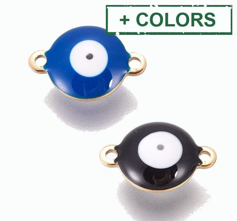 304 Stainless Steel Enamel Links, Flat Round with Evil Eye, 10mm wide, 14.5mm long, 4.5mm 304 Stainless Steel Enamel Links, Flat Round with Evil Eye, Golden, White Size: about 10mm wide, 14.5mm long, 4.5mm thick, hole: 1.4mm.