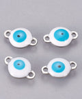 STEEL / LIGHT BLUE 304 Stainless Steel Enamel Links, Flat Round with Evil Eye, 10mm wide, 14.5mm long, 4.5mm 304 Stainless Steel Enamel Links, Flat Round with Evil Eye, Golden, White Size: about 10mm wide, 14.5mm long, 4.5mm thick, hole: 1.4mm.