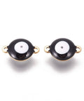 GOLD / BLACK 304 Stainless Steel Enamel Links, Flat Round with Evil Eye, 10mm wide, 14.5mm long, 4.5mm 304 Stainless Steel Enamel Links, Flat Round with Evil Eye, Golden, White Size: about 10mm wide, 14.5mm long, 4.5mm thick, hole: 1.4mm.