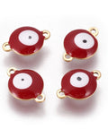 GOLD / RED 304 Stainless Steel Enamel Links, Flat Round with Evil Eye, 10mm wide, 14.5mm long, 4.5mm 304 Stainless Steel Enamel Links, Flat Round with Evil Eye, Golden, White Size: about 10mm wide, 14.5mm long, 4.5mm thick, hole: 1.4mm.
