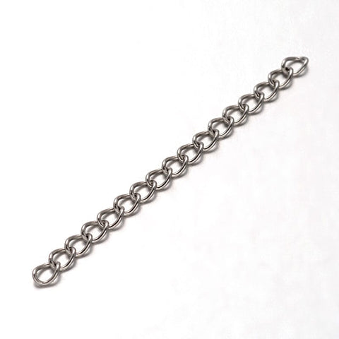 304 Stainless Steel End Chains, Stainless Steel Color, 45~55mm 304 Stainless Steel End Chains, Stainless Steel Color Size: about 45~55mm long, 3mm wide, link: 4x3x0.5mm