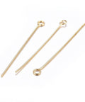 304 Stainless Steel Eye Pins, Golden  40mm  (+/- 40PCS) 304 Stainless Steel Eye Pins, Golden Size: about 40mm long, 3mm wide, hole: 2mm, pin: 0.6mm.
