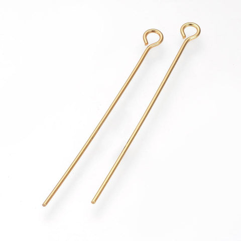 304 Stainless Steel Eyepins, Golden 30mm long pin: 0.7mm 304 Stainless Steel Eyepins, Golden Size: about 30mm long, hole: 2mm; pin: 0.7mm.