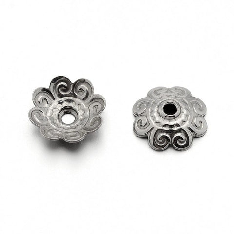 304 Stainless Steel Flower Bead Caps, Stainless Steel 11mm 304 Stainless Steel Flower Bead Caps, Stainless Steel Color Size: about 11mm diameter, 3mm thick, hole: 1.5mm.