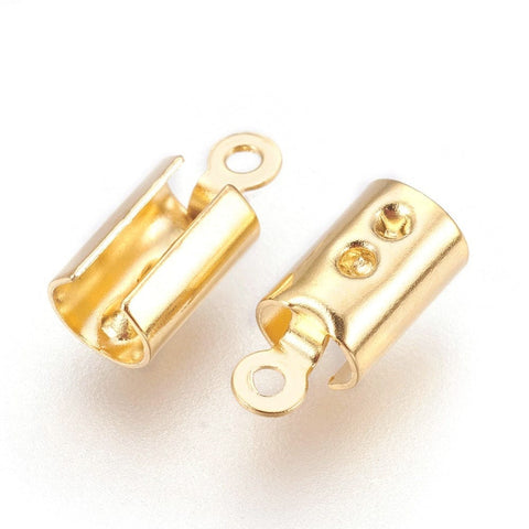 304 Stainless Steel Folding Crimp Ends, Golden, 9.5x4mm 304 Stainless Steel Folding Crimp Ends, Golden, 9.5x4mm