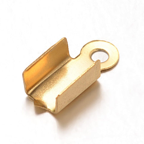 304 Stainless Steel Folding Crimp Ends, Golden Size: about 4mm wide, 10mm long 304 Stainless Steel Folding Crimp Ends, Golden Size: about 4mm wide, 10mm long