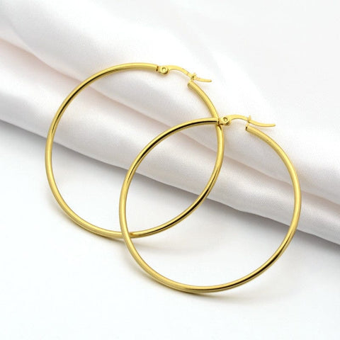 304 Stainless Steel Hoop Earring, Ring, Golden ​​304 Stainless Steel Hoop Earring, Ring, Golden