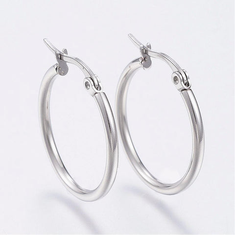 304 Stainless Steel Hoop Earrings, 34~36mm (2 pairs) 304 Stainless Steel Hoop Earrings, Stainless Steel Color Size: about 34~36mm in diameter, 2mm thick; pin: 0.7x1mm