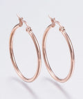 304 Stainless Steel Hoop Earrings, Rose Gold, 34~36mm 304 Stainless Steel Hoop Earrings, Rose Gold Size: about 34~36mm in diameter, 2mm thick; pin: 0.7x1mm.