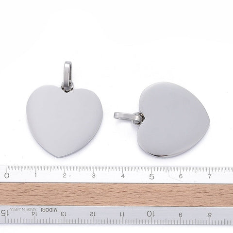 Stainless Steel 304 Stainless Steel Laser Engravable Blank Pendants, Heart, 28mm 304 Stainless Steel Laser Engravable Blank Pendants, Heart, 28mm