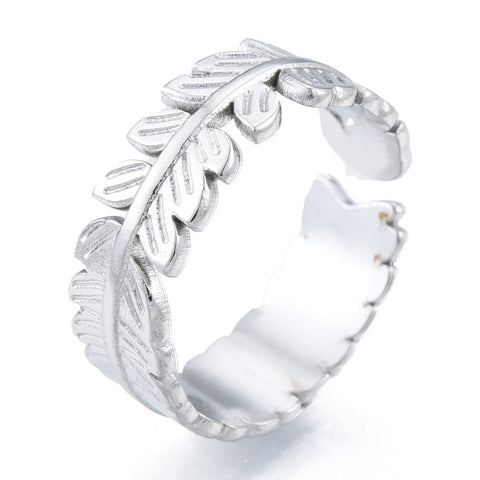 Stainless Steel 304 Stainless Steel Leaf Cuff Rings, Open Ring 16.5mm 304 Stainless Steel Leaf Cuff Rings, Open Ring 16.5mm