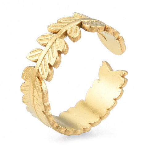 ION Gold Plated 304 Stainless Steel Leaf Cuff Rings, Open Ring 16.5mm 304 Stainless Steel Leaf Cuff Rings, Open Ring 16.5mm