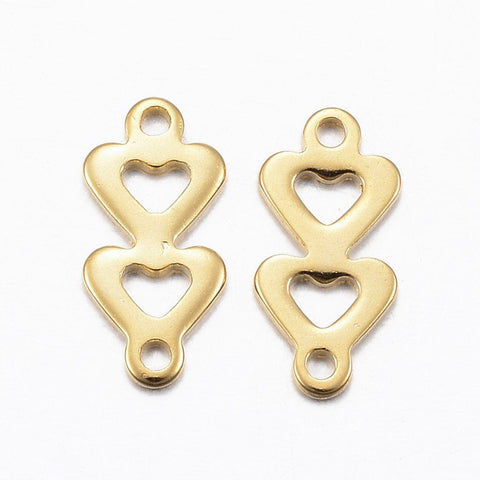 304 Stainless Steel Links, Heart, Golden 12MM 304 Stainless Steel Links, Heart, Golden Size: about 12mm long, 6mm wide, 1mm thick, hole: 1mm.
