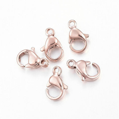 304 Stainless Steel Lobster Claw Clasps, Ion Plated Rose Gold 304 Stainless Steel Lobster Claw Clasps, Rose Gold Size: about 9mm long, 6mm wide, 3mm thick, hole: 1.2mm.
