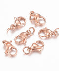 304 Stainless Steel Lobster Claw Clasps, Rose Gold 10mm long, 6mm wide 304 Stainless Steel Lobster Claw Clasps, Rose Gold Size: about 10mm long, 6mm wide, 3mm thick, hole: 3mm.