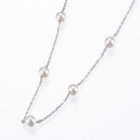 304 Stainless Steel Pendant Necklaces, with Acrylic Pearl  45cm 304 Stainless Steel Pendant Necklaces, with Acrylic Pearl and Lobster Clasps, Stainless Steel Color Size: about 1.5mm wide, 17.7"(45cm) long, bead: 6mm.