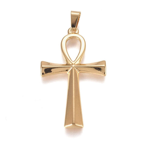 304 Stainless Steel Pendants, Ankh Cross, Golden 25.5mm wide, 44.5mm long 304 Stainless Steel Pendants, Ankh Cross, Golden Size: about 25.5mm wide, 44.5mm long, 2.5mm thick, hole: 7.5x3.5mm.