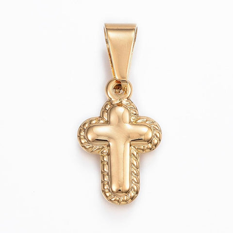 304 Stainless Steel Pendants, Cross, Golden, 20mm 304 Stainless Steel Pendants, Cross, Golden Size: about 20mm long, 13mm wide, 3mm thick, hole: 9x5mm.