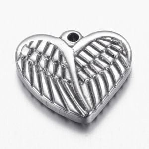 304 Stainless Steel Pendants, Heart with Wing, 18mm 304 Stainless Steel Pendants, Heart with Wing, 18mm