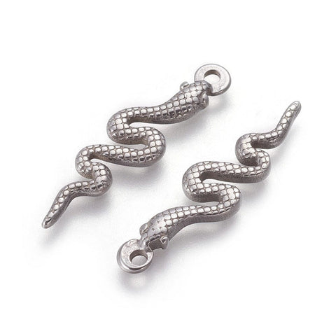 304 Stainless Steel Pendants, Snake, Antique Silver 31mm long 304 Stainless Steel Pendants, Snake, Antique Silver 31mm long