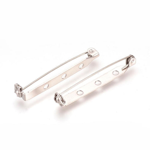 304 Stainless Steel Pin Brooch Back Bar Findings, about 38~40mm 304 Stainless Steel Pin Brooch Back Bar Findings, Stainless Steel Color Size: about 38~40mm long, 5mm wide, 6mm thick, hole: 2mm; pin: 0.8mm.