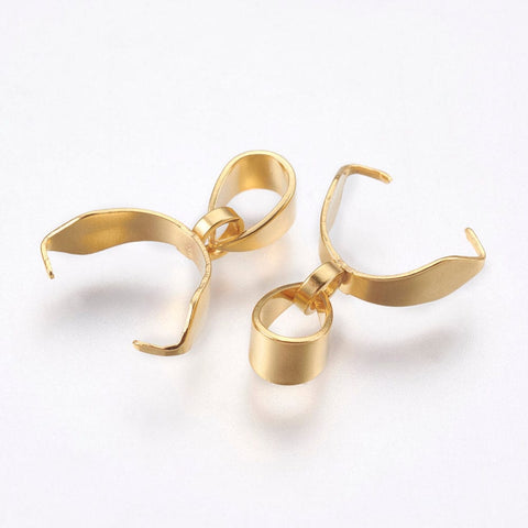 304 Stainless Steel Pinch Bails, Golden  16.5mm long 304 Stainless Steel Pinch Bails, Golden Size: about 16.5mm long, hole: 3.5x4.5mm, pin: 0.8mm; Bail: 11.5x3.5mm, inner size: 8mm long.