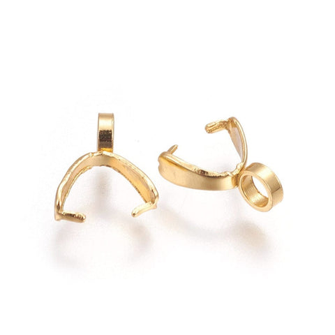 304 Stainless Steel Pinch Bails, Golden, 9x3mm 304 Stainless Steel Pinch Bails, Ice Pick & Pinch Bails for Pendant Making, Golden Size: about 9mm long, 3mm thick, hole: 2mm, inner: 6mm.