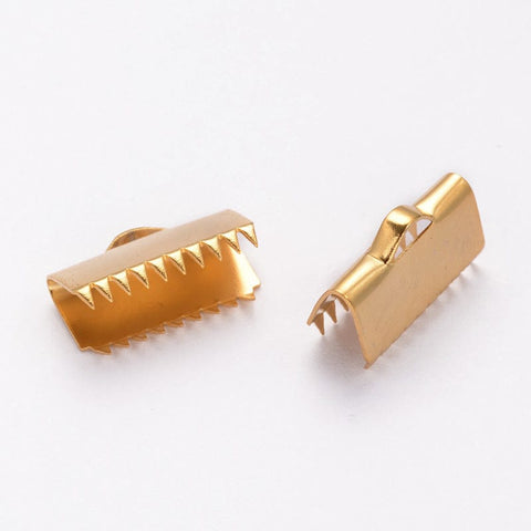 304 Stainless Steel Ribbon Ends, Golden 15MM 304 Stainless Steel Ribbon Ends, Golden