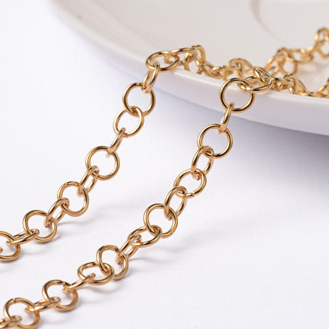 304 Stainless Steel Rolo Chains, Unwelded, Golden 304 Stainless Steel Rolo Chains, Unwelded, Golden