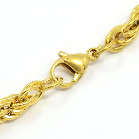 304 Stainless Steel Rope Chain Bracelet , Golden 5mm wide, (205mm) 304 Stainless Steel Rope Chain Bracelet , Golden 5mm wide, (205mm)