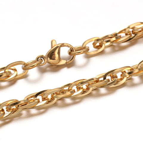 304 Stainless Steel Rope Chain Bracelets, Golden, 215mm 304 Stainless Steel Rope Chain Bracelets, with Lobster Clasps, Golden Size: about 8-1/2"(215mm) long, 4mm wide