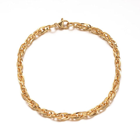 304 Stainless Steel Rope Chain Bracelets, Golden, 215mm 304 Stainless Steel Rope Chain Bracelets, with Lobster Clasps, Golden Size: about 8-1/2"(215mm) long, 4mm wide