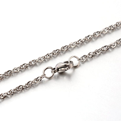 304 Stainless Steel Rope Chain Necklaces, 59.9cm 304 Stainless Steel Rope Chain Necklaces, Stainless Steel Color Size: about 2mm wide, 23.6"(59.9cm) long; links; 3.5x2x0.2mm.