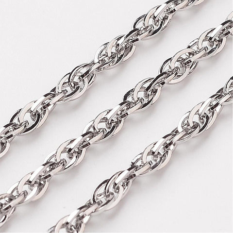 304 Stainless Steel Rope Chains, Soldered, about 3mm 304 Stainless Steel Rope Chains, Soldered, about 3mm