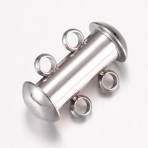 304 Stainless Steel Slide Lock Clasps, 2 Strands, 4 Holes, Tube,10x15mm 304 Stainless Steel Slide Lock Clasps, 2 Strands, 4 Holes, Tube,10x15mm