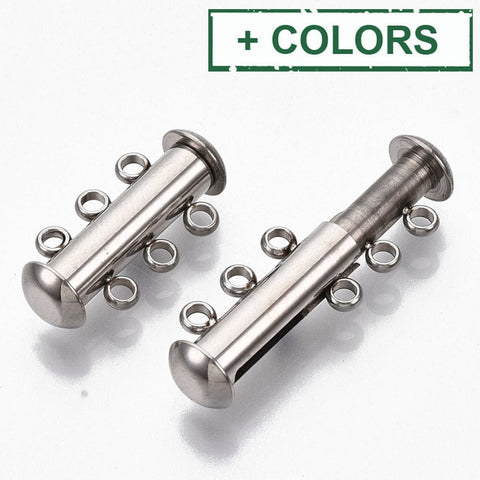 304 Stainless Steel Slide Lock Clasps for 3 Strands, Tube, 20x10mm 304 Stainless Steel Slide Lock Clasps for 3 Strands, Tube, 20x10mm