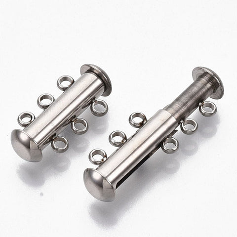 STAINLESS STEEL 304 Stainless Steel Slide Lock Clasps for 3 Strands, Tube, 20x10mm 304 Stainless Steel Slide Lock Clasps for 3 Strands, Tube, 20x10mm