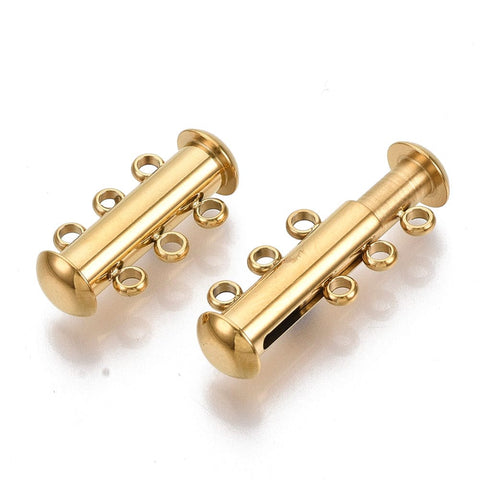 GOLDEN 304 Stainless Steel Slide Lock Clasps for 3 Strands, Tube, 20x10mm 304 Stainless Steel Slide Lock Clasps for 3 Strands, Tube, 20x10mm