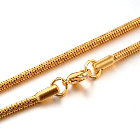 304 Stainless Steel Snake Chain Necklaces, Golden  2.4mm wide, (50cm) 304 Stainless Steel Snake Chain Necklaces, Golden Size: about 2.4mm wide, 19.7"(50cm) long.