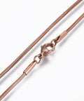 304 Stainless Steel Snake Chain Necklaces, Rose Gold Size: about(45.3cm) long 304 Stainless Steel Snake Chain Necklaces, with 304 Stainless Steel Clasps, Rose Gold Size: about 17.8"(45.3cm) long, 1.5mm wide, clasp: 9x6mm.