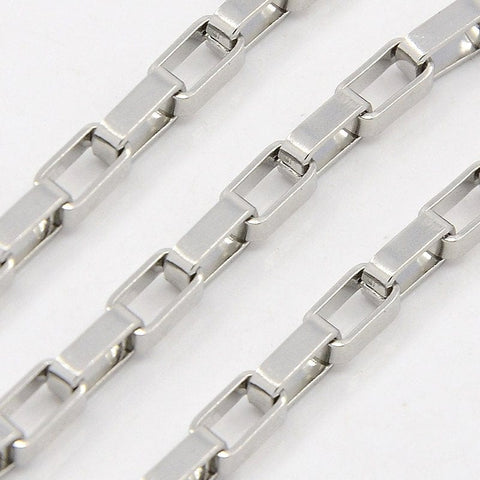 304 Stainless Steel Venetian Chains, Box Chain, 3.5mm wide 304 Stainless Steel Venetian Chains, Box Chain, Unwelded, Stainless Steel Color Size: about 3.5mm wide, 3.5mm thick; link: 3.5x6x2mm.