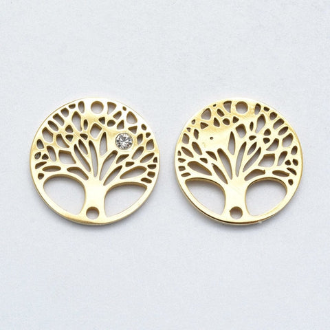 316 Stainless Steel Tree of Life, Clear, Golden15mm (2 PCS) 316 Stainless Steel Tree of Life, Clear, Golden15mm (2 PCS)