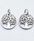 316 Stainless Steel, with Cubic Zirconia, Tree, Clear, 12MM 316 Stainless Steel Pendants, with Cubic Zirconia, Flat Round with Tree, Clear, Stainless Steel Color Size: about 12mm in diameter, 2mm thick, hole: 3mm.