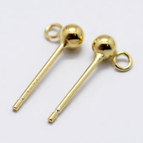 925 Sterling Silver Ear Stud Findings, Golden 14mm 925 Sterling Silver Ear Stud Findings, Golden 14mm