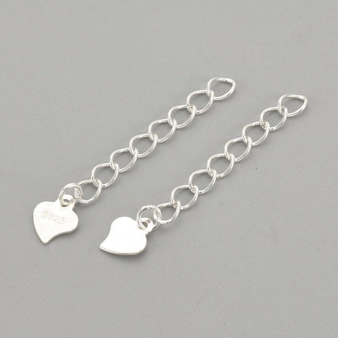 925 Sterling Silver Twisted Extender Chains, with Heart Charms, 32mm 925 Sterling Silver Twisted Extender Chains, with Heart Charms, 32mm